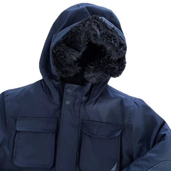 Nautica Women’s L Winter Parka Jacket Hooded Navy Blue Faux Fur Lined Warm Coat - Picture 2 of 10